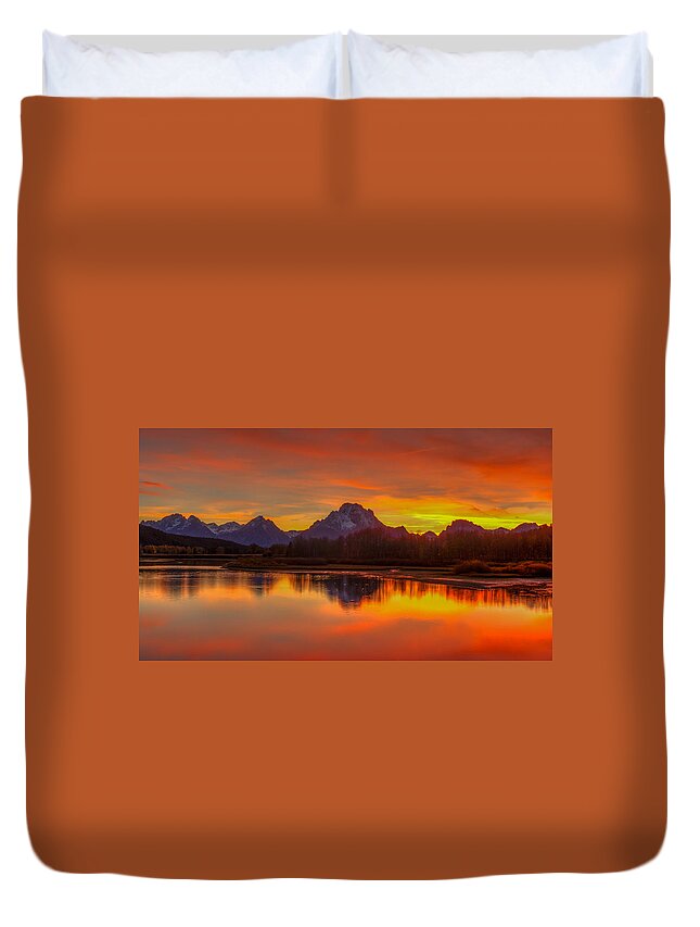 Grand Tetons Duvet Cover featuring the photograph Grand Teton Sunset by Brenda Jacobs