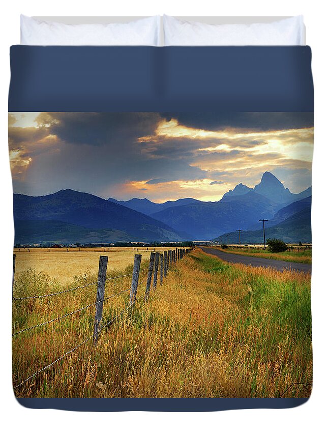 Tranquility Duvet Cover featuring the photograph Grand Tetons At Sunrise From Driggs by Anna Gorin