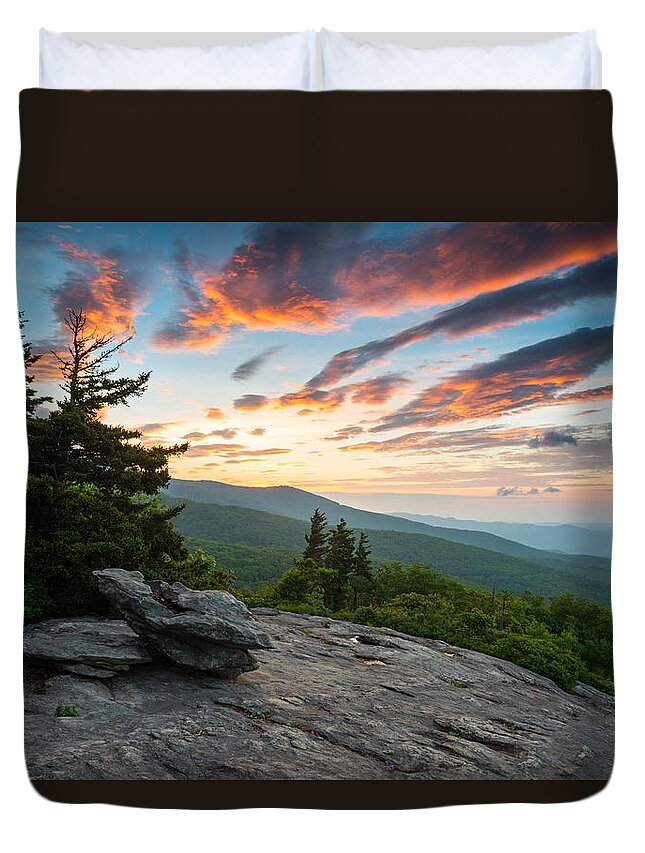 North Carolina Duvet Cover featuring the photograph Grandfather Mountain Blue Ridge Parkway NC Beacon Heights at Sunrise by Dave Allen