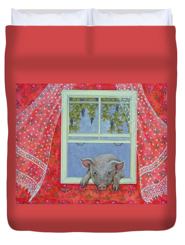 Grapes At The Window By Ditz Duvet Cover featuring the painting Grapes at the Window by Ditz