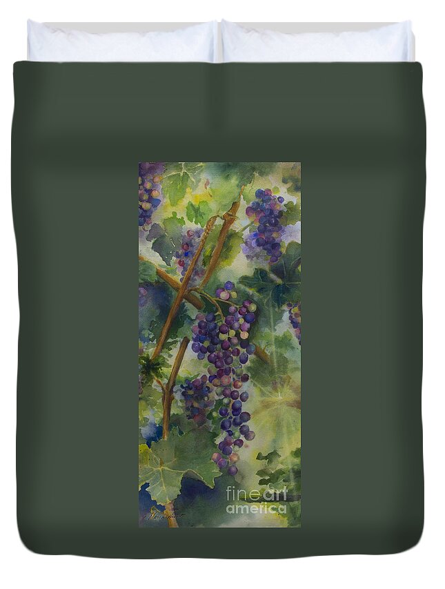 Vineyard Duvet Cover featuring the painting Baby Cabernets II  triptych by Maria Hunt