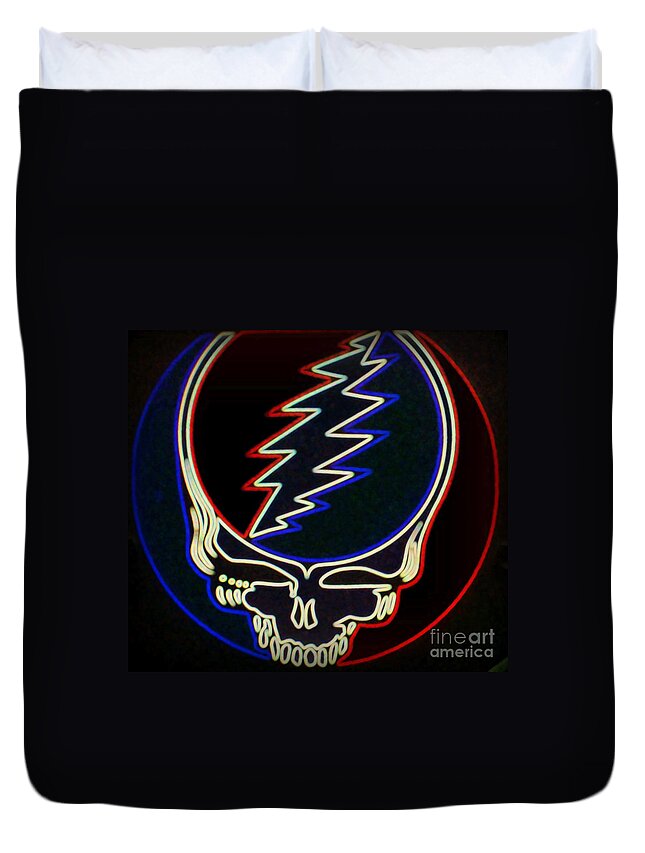  Duvet Cover featuring the photograph Grateful Dead in Neon by Kelly Awad