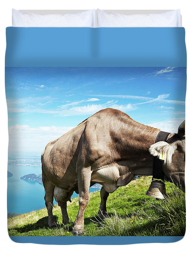Horned Duvet Cover featuring the photograph Grazing Grace by Ideeone