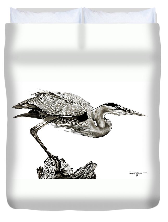 Great Blue Heron Duvet Cover featuring the painting DA116 Great Blue Heron by Daniel Adams by Daniel Adams