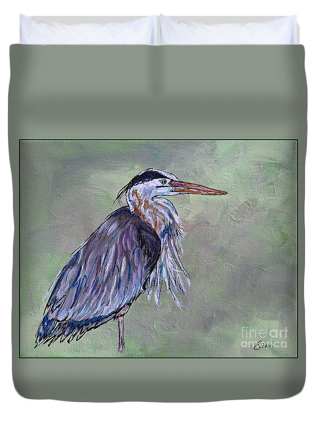 Great Blue Heron Painting Duvet Cover featuring the painting Great Blue Heron Painting by Ella Kaye Dickey