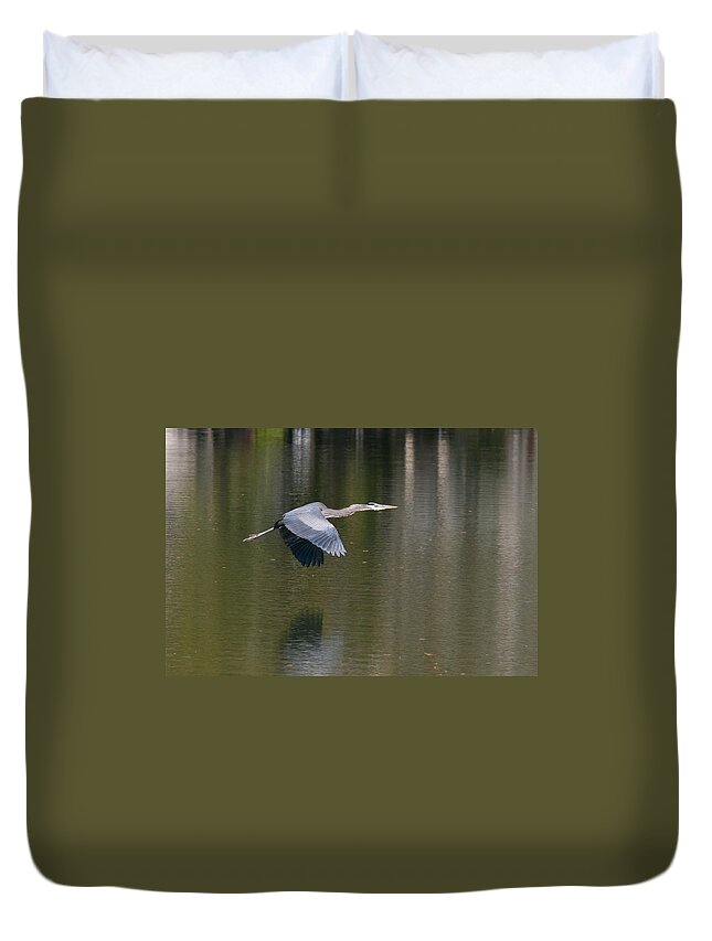Heron Duvet Cover featuring the photograph Great Blue over Green by Paul Rebmann