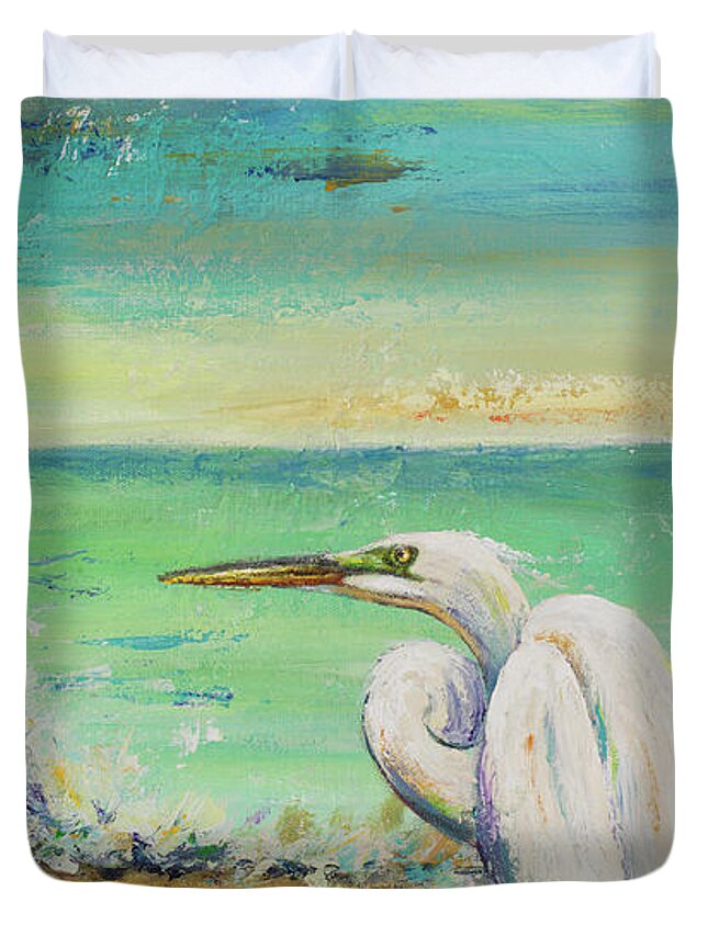 Great Duvet Cover featuring the painting Great Egret II by Patricia Pinto