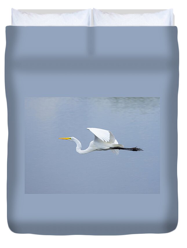 Adult Duvet Cover featuring the photograph Great Egret in Flight by John M Bailey
