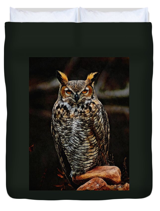 Owl Duvet Cover featuring the digital art Great Horned Owl Digital Art by Ernest Echols