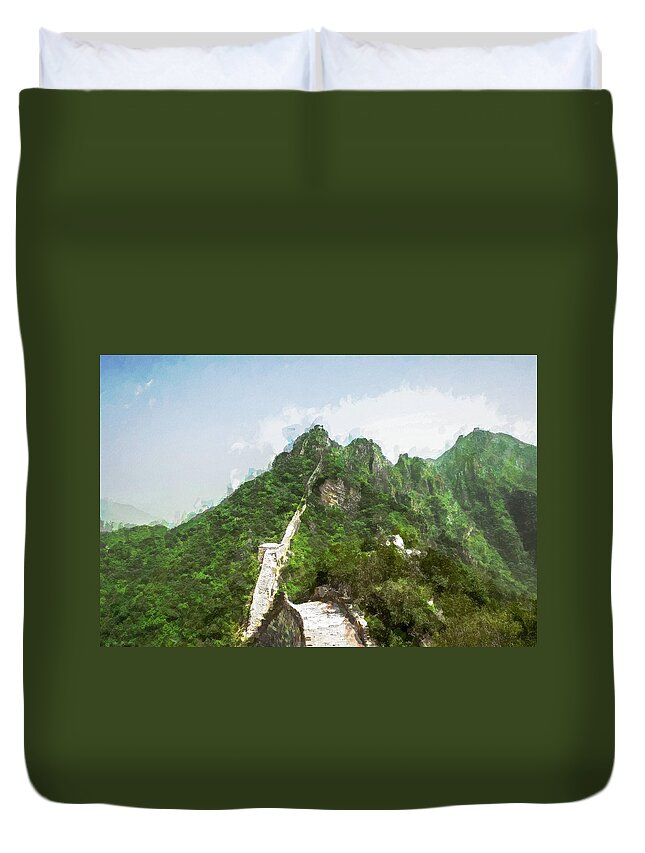 Asia Duvet Cover featuring the digital art Great Wall 0033 - Oil Stain SL by David Lange