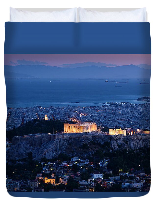 Greek Culture Duvet Cover featuring the photograph Greece, Athens, Lycabettus Hill by Walter Bibikow