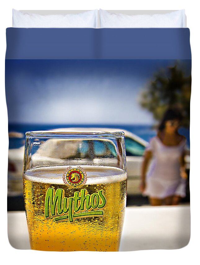 Greece Duvet Cover featuring the photograph Greek Beer Goggles by Meirion Matthias