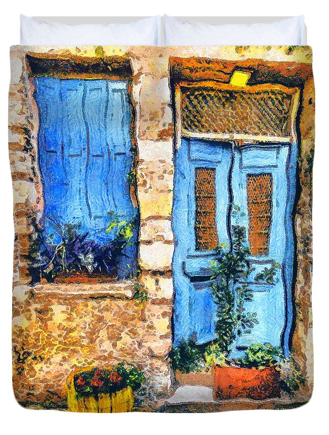 Greek House Duvet Cover featuring the painting Greek house 66 by George Rossidis