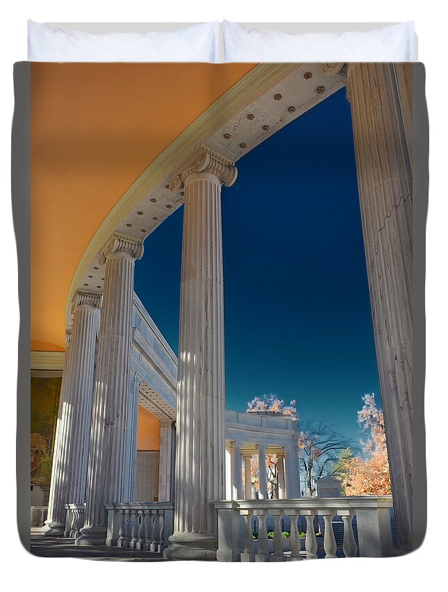Downtown Duvet Cover featuring the mixed media Greek Theatre 3 by Angelina Tamez