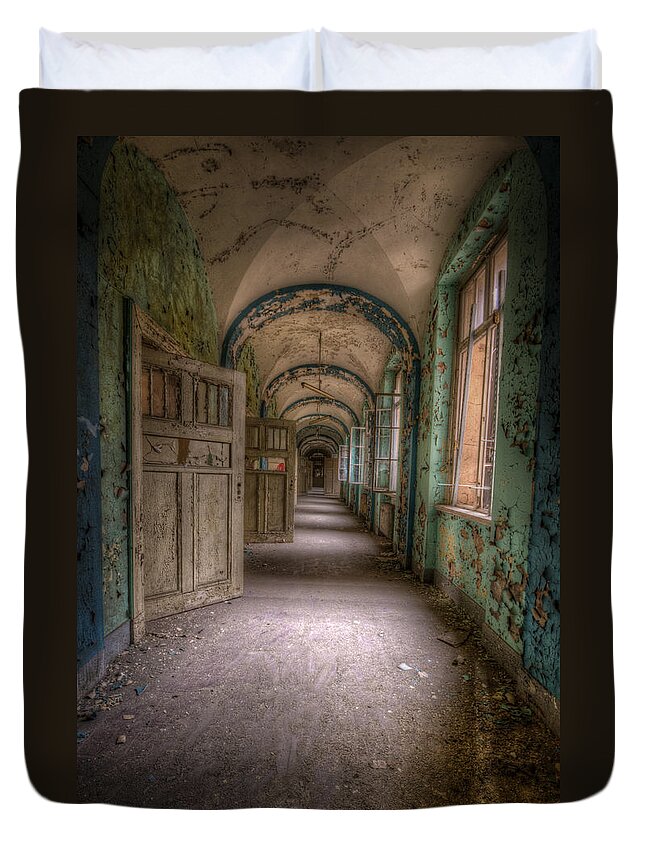 Urbex Duvet Cover featuring the digital art Green and blue by Nathan Wright