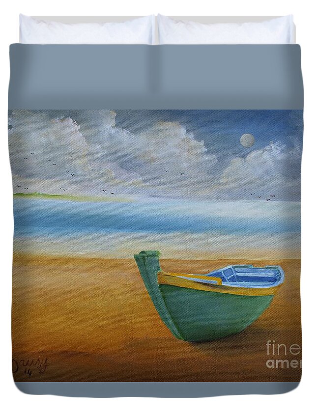 Impressionism Duvet Cover featuring the painting Green Boat by Alicia Maury