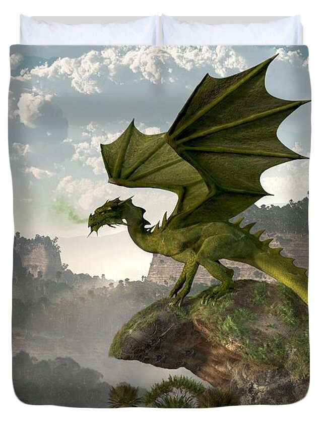  Green Dragon Duvet Cover featuring the digital art Green Dragon by Daniel Eskridge