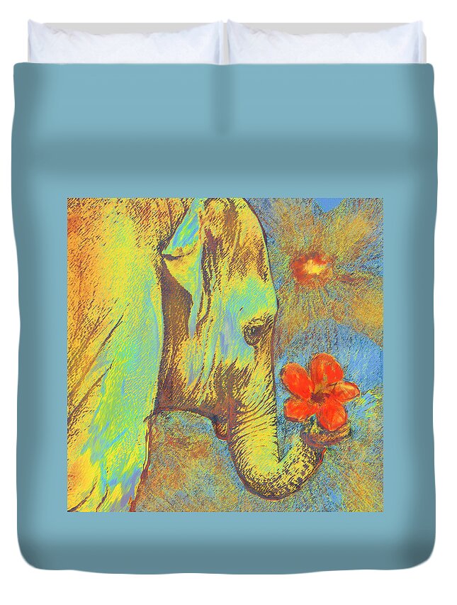 Elephant Duvet Cover featuring the digital art Green Elephant by Jane Schnetlage