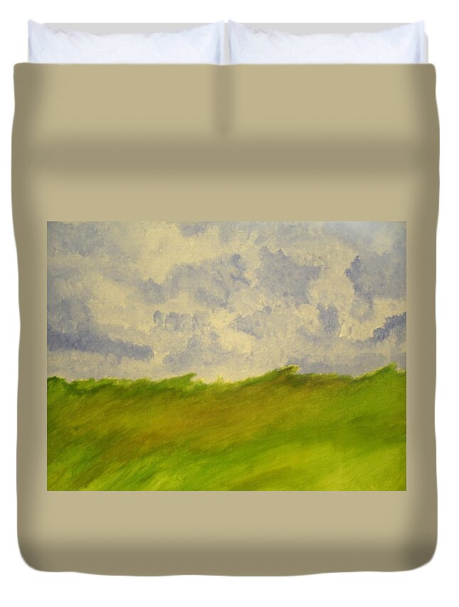 Landscape Duvet Cover featuring the painting Green Field by Samantha Lusby