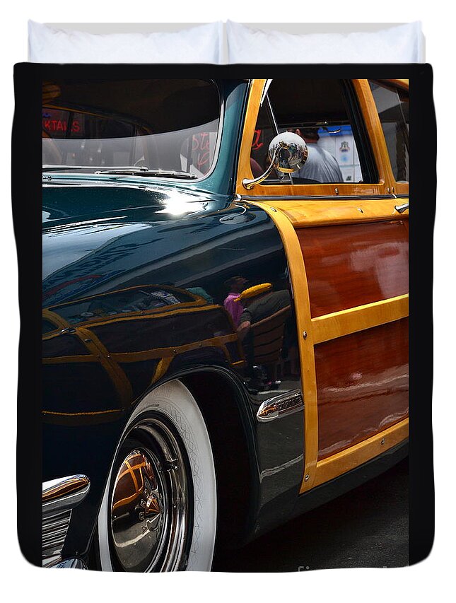  Duvet Cover featuring the photograph Green Ford Woodie by Dean Ferreira