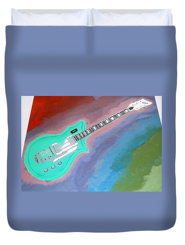 Guitar Duvet Cover featuring the painting Green Guitar by Magdalena Frohnsdorff