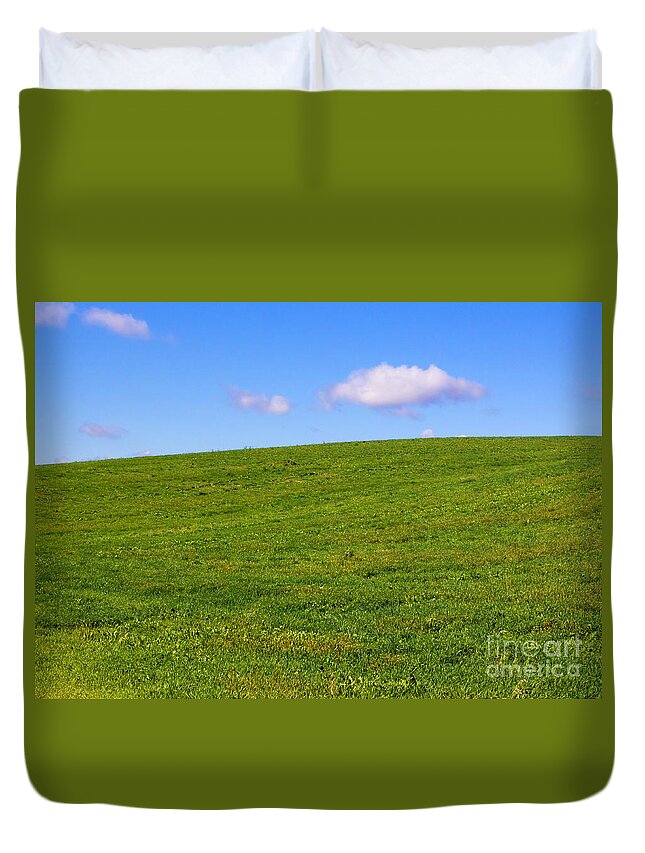 Landscape Duvet Cover featuring the photograph Green Hill with Blue Sky by Barbara McMahon