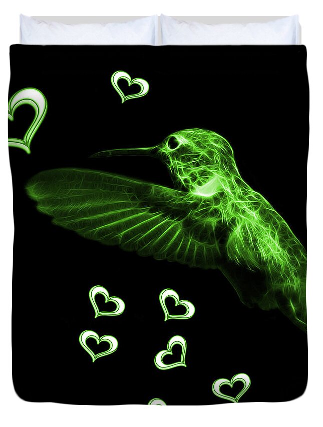 Hummingbird Duvet Cover featuring the digital art Green Hummingbird - 2055 F by James Ahn