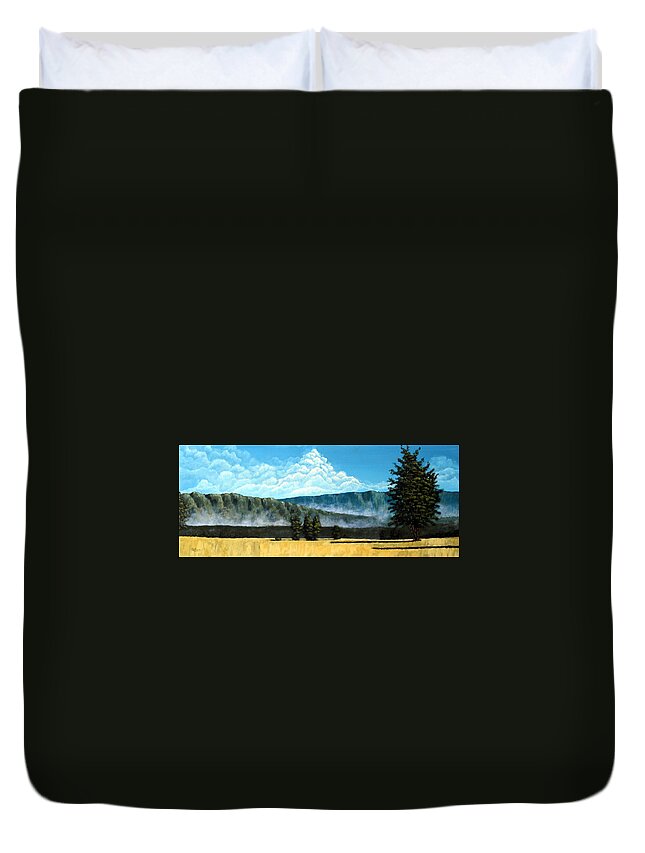 Landscape Duvet Cover featuring the painting Green Mist by Michael Dillon