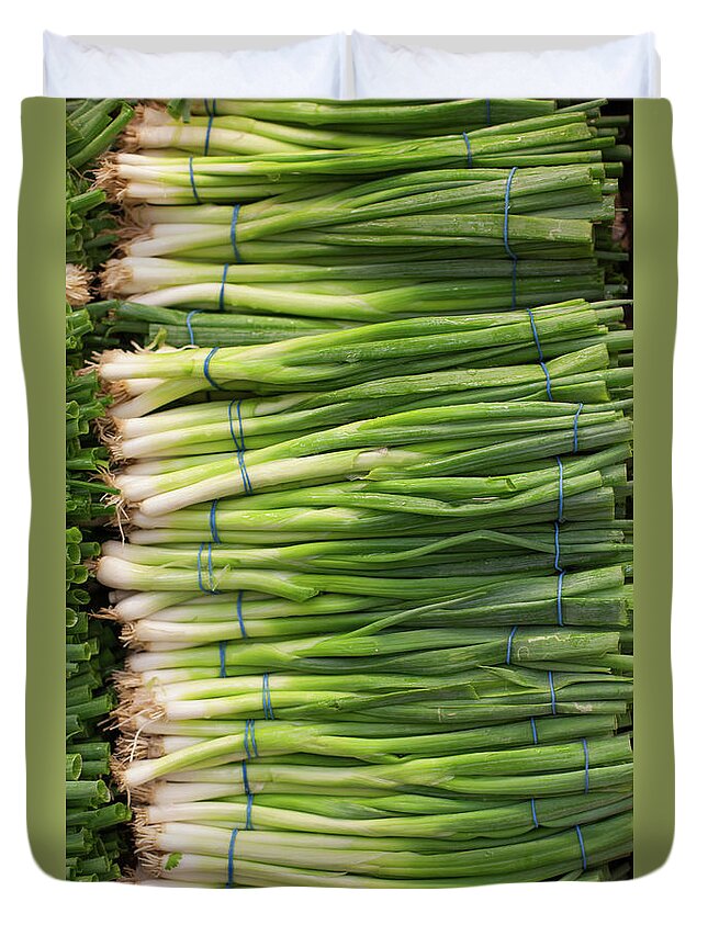 Large Group Of Objects Duvet Cover featuring the photograph Green Onions by Tuan Tran