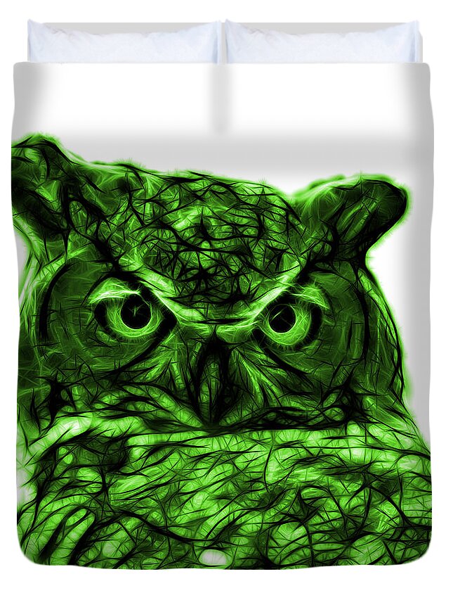 Owl Duvet Cover featuring the digital art Green Owl 4436 - F S M by James Ahn