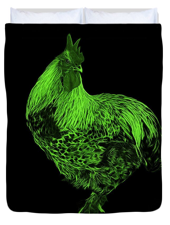 Rooster Duvet Cover featuring the painting Green Rooster 3166 F by James Ahn