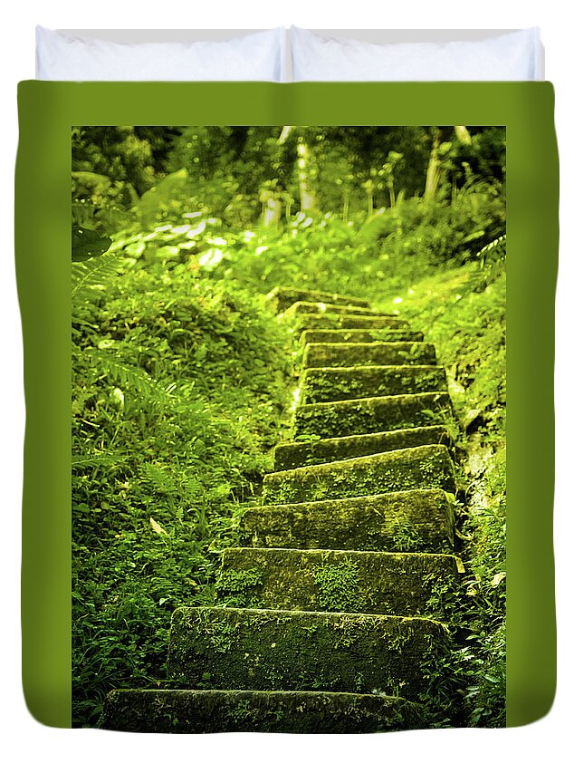 Tropical Rainforest Duvet Cover featuring the photograph Green Stair by Pixalot