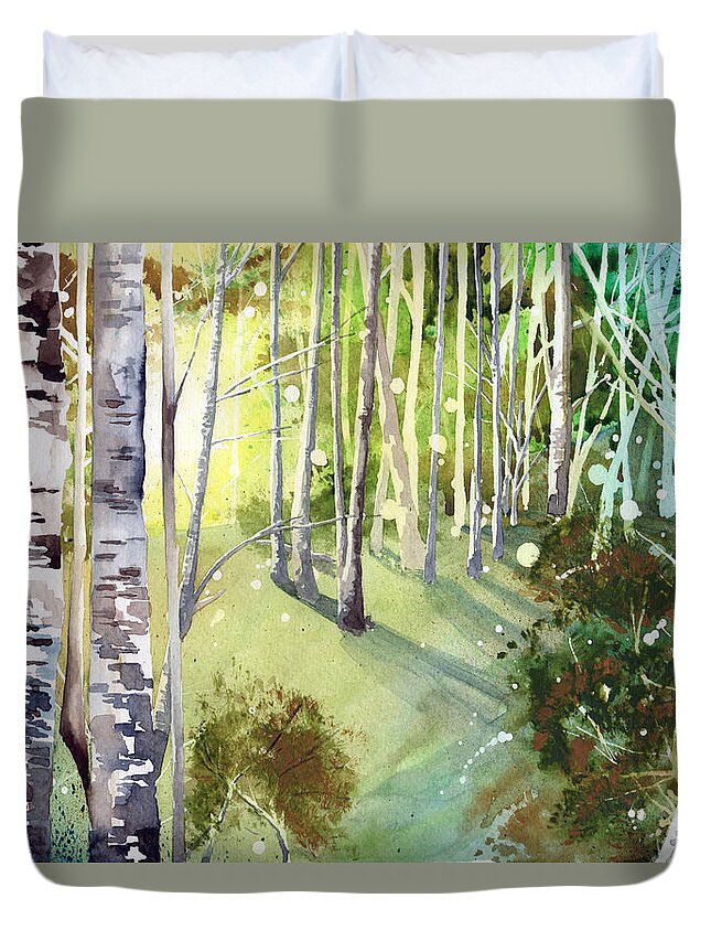 Forest Duvet Cover featuring the painting Green Sun by Sean Parnell