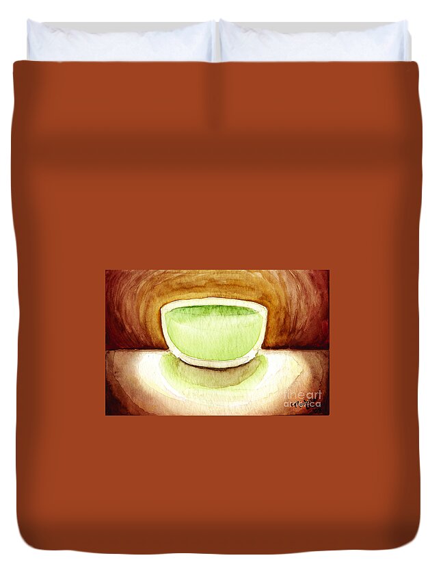 Cup Of Tea Duvet Cover featuring the painting Green Tea by Michelle Bien