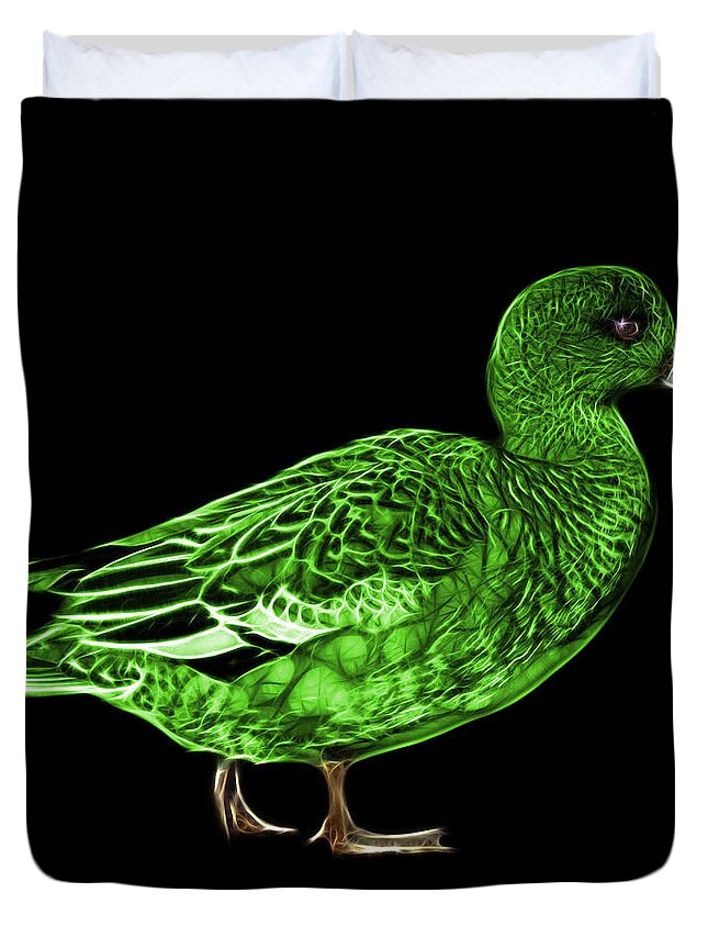 American Wigeon Duvet Cover featuring the mixed media Green Wigeon Art - 7415 - BB by James Ahn