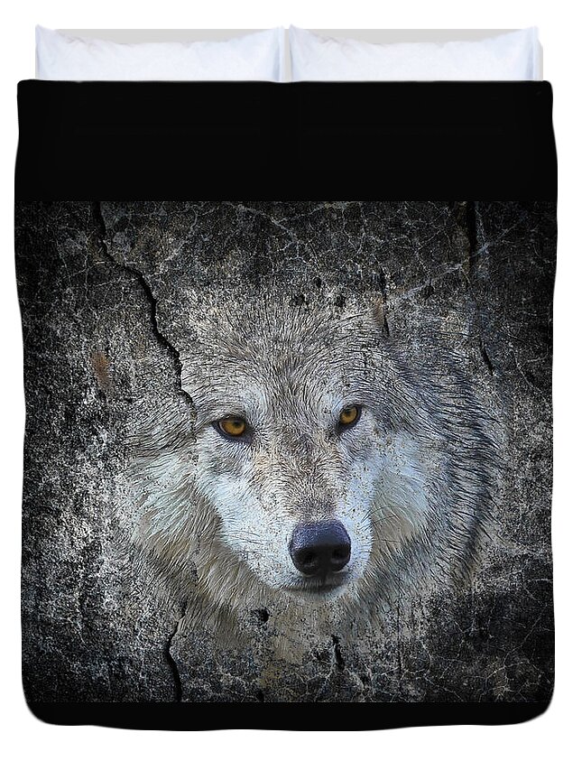 Wolves Duvet Cover featuring the photograph Grey Stone by Athena Mckinzie