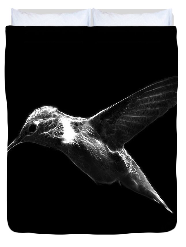 Hummingbird Duvet Cover featuring the digital art Greyscale Hummingbird - 2054 F by James Ahn