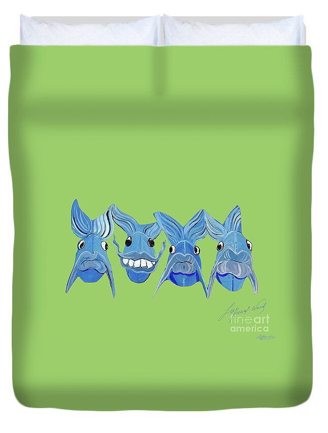 Fish Duvet Cover featuring the painting Grinning Fish by Lizi Beard-Ward