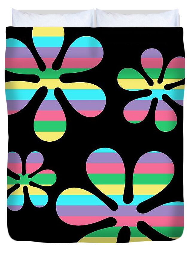 70s Duvet Cover featuring the digital art Groovy Flowers 4 by Donna Mibus