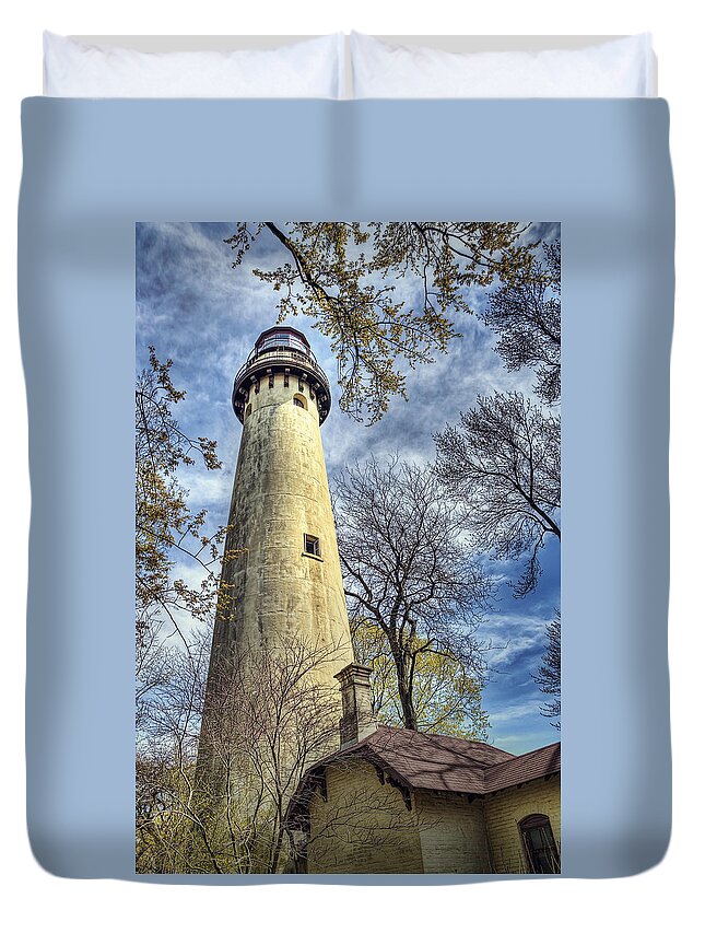 Lighthouse Duvet Cover featuring the photograph Grosse Point Lighthouse Color by Scott Norris