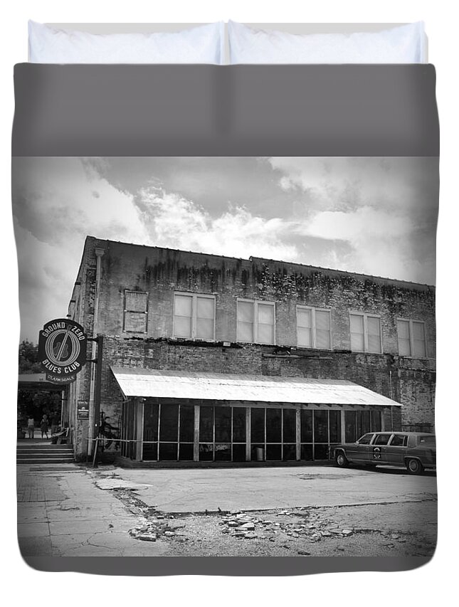 Ground Zero Duvet Cover featuring the photograph Ground Zero Black and White by Karen Wagner