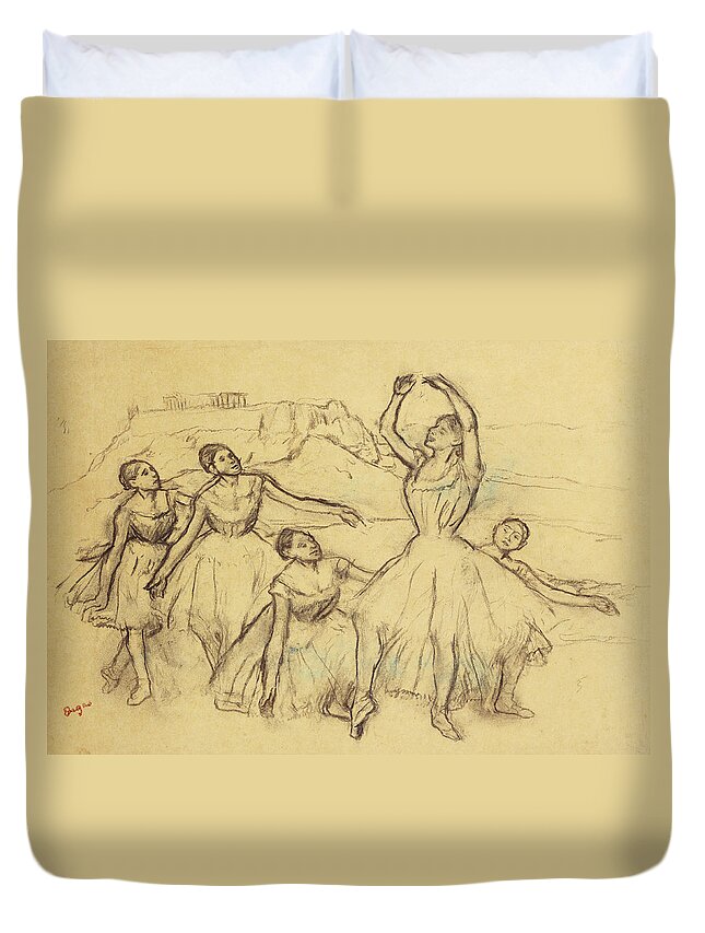 Dancer Duvet Cover featuring the drawing Group of Dancers by Edgar Degas