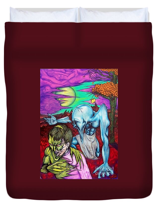 Tmad Duvet Cover featuring the drawing Growing Evils by Michael TMAD Finney