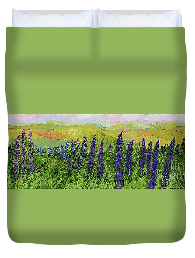 Landscape Duvet Cover featuring the painting Growing Tall by Allan P Friedlander