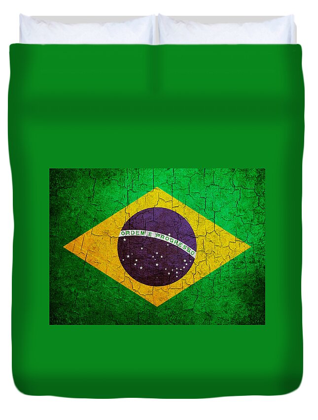 Aged Duvet Cover featuring the digital art Grunge Brazil flag by Steve Ball