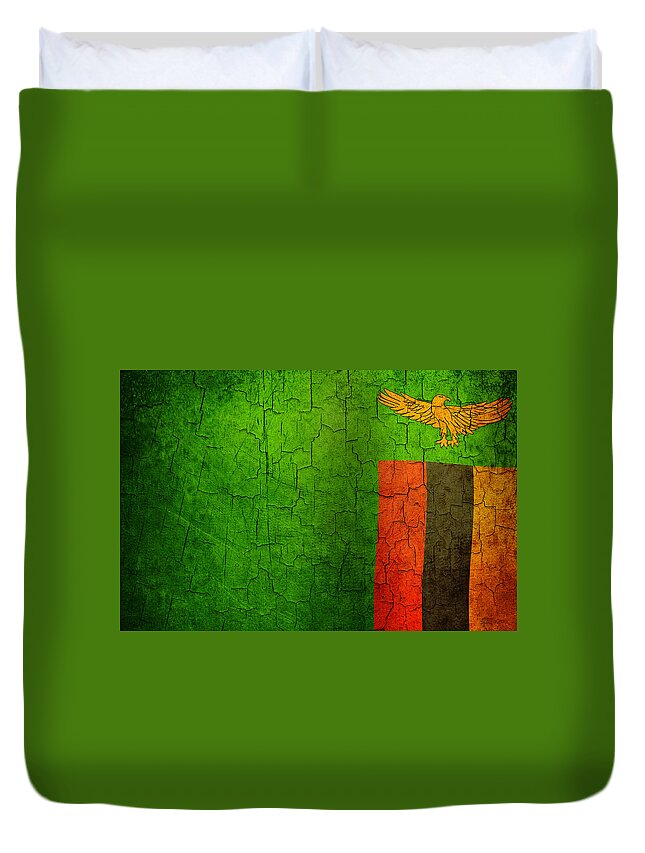 Aged Duvet Cover featuring the digital art Grunge Zambia flag by Steve Ball
