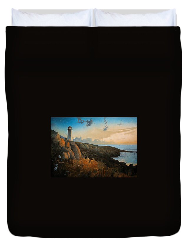 Lighthouse Duvet Cover featuring the painting Guided By A Light by T S Carson