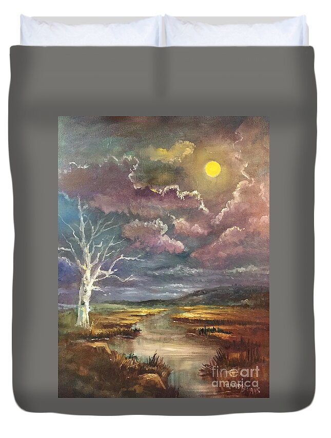 Moon Duvet Cover featuring the painting Guided by the Moon by Rand Burns