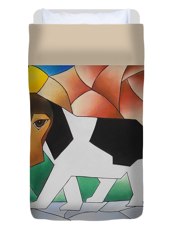 Pastel Duvet Cover featuring the drawing Guilty by Sonya Walker