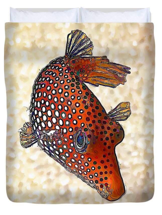 Nature Duvet Cover featuring the digital art Guinea Fowl Puffer Fish by ABeautifulSky Photography by Bill Caldwell